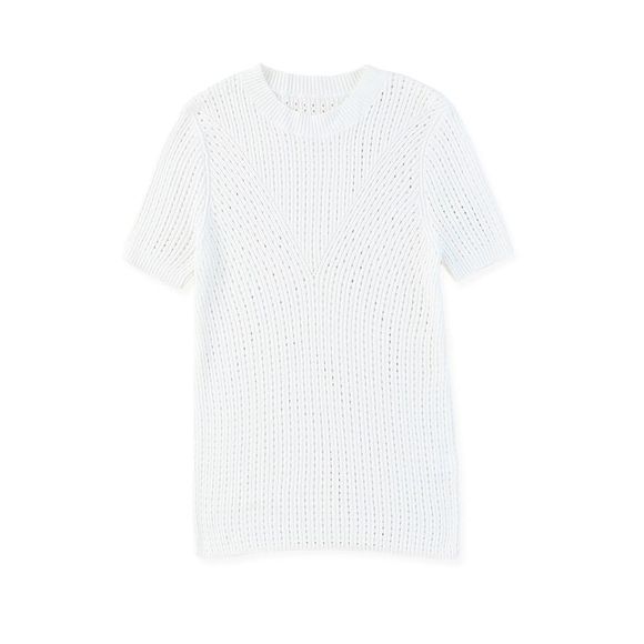 Azura Exchange  White Hollow-out Knitted Short Sleeve T Shirt - Picture 12 of 14